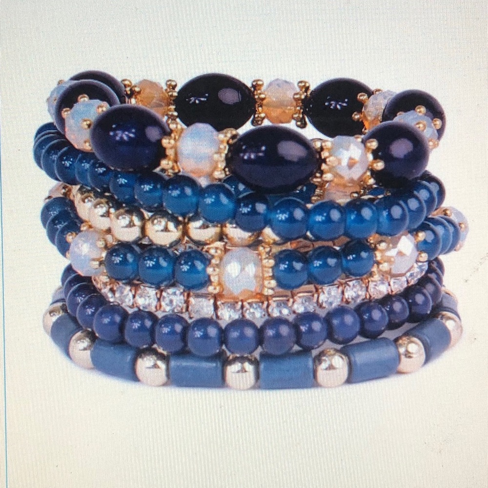 Navy Multibead Stackable Bracelets